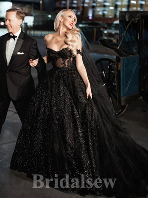 A-line Black Long Gorgeous Sparkly Glitter Black Girls Slay Party Women Evening Prom Dresses PD667