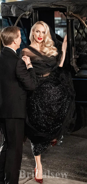 A-line Black Long Gorgeous Sparkly Glitter Black Girls Slay Party Women Evening Prom Dresses PD667