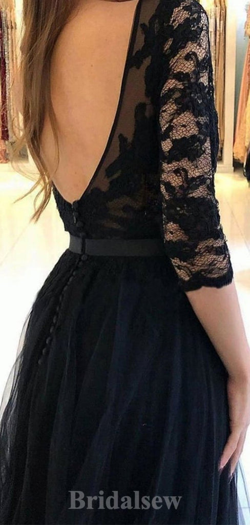 A-line Black Long Sleeves Popular Tulle Best Elegant Modest Long Party Evening Prom Dresses PD1319