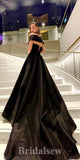 A-line Black Off the Shoulder Satin New Best Long Elegant Stylish Prom Dresses PD1168