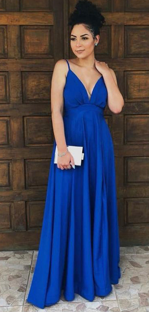 A-line Blue Backless Simple Formal Party Modest Long Prom Dresses PD176
