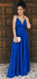 A-line Blue Backless Simple Formal Party Modest Long Prom Dresses PD176