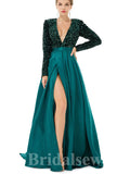 A-line Blue Black Silver Sequin Sparkly Giltter Long Sleeves New Long Women Evening Prom Dresses PD839