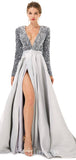 A-line Blue Black Silver Sequin Sparkly Giltter Long Sleeves New Long Women Evening Prom Dresses PD839