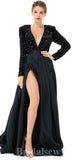 A-line Blue Black Silver Sequin Sparkly Giltter Long Sleeves New Long Women Evening Prom Dresses PD839