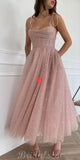A-line Blue Pink Tulle Sparkly Popular Prom Dresses PD020