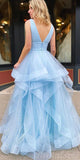 A-line Blue Sleeves Gorgeous Princess Party Black Girls Slay Evening Long Prom Dresses PD501
