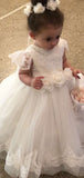 A-line Cap Sleeves Ivory Lace Cute Flower Girl Dresses FG006