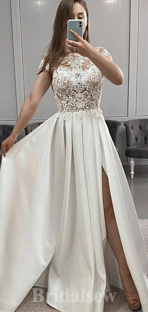 A-line Cap Sleeves Princess Garden Beach Vintage Long Wedding Dresses, Bridal Gown WD440