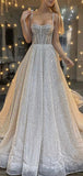 A-line Charming Sparkly Sequin Spaghetti Straps Long Modest Prom Dresses PD216