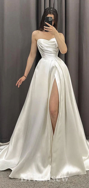 A-line Elegant Satin Simple New Plus Size Vintage Dream Beach Long Wedding Dresses WD531