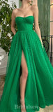 A-line Green Tulle Modest Elegant Strapless Popular Long Party Evening Prom Dresses PD1279