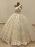 A-line Lace Princess Vintage Dream Beach One Shoulder Gorgeous Long Wedding Dresses, Bridal Gown WD453