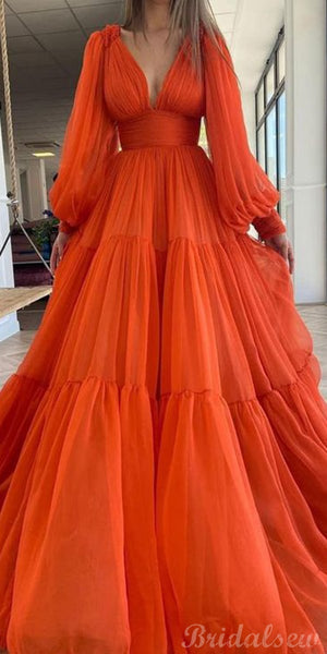strapless open back dress A-line Long Sleeves Light Burnt Orange Modest Prom Dresses PD018 – bridalsew