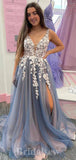 A-line Modest Fairy V-Neck Lace Elegant Best Long Women Evening Prom Dresses PD844