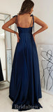 A-line Navy Blue Spaghetti Straps Simple Elegant Long Party Evening Prom Dresses PD1283