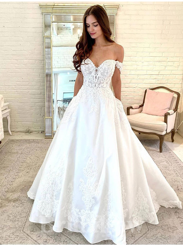 A-line New Off the Shoulder Garden Fairy Beach Vintage Long Wedding Dresses, Dream Bridal Gown WD432