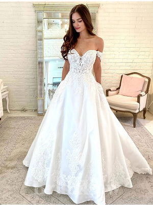 A-line New Off the Shoulder Garden Fairy Beach Vintage Long Wedding Dresses, Dream Bridal Gown WD432