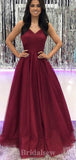 A-line New Spaghetti Straps Burgundy Elegant Modest Long Party Evening Prom Dresses PD1342