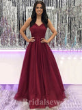 A-line New Spaghetti Straps Burgundy Elegant Modest Long Party Evening Prom Dresses PD1342