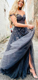 A-line Off the Shoulder Lace Appliques Unique Long Evening Party Prom Dresses PD237