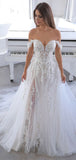 A-line Off the Shoulder Lace Vintage Long Wedding Dresses WD037