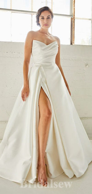 A-line Satin Popular Elegant Popular Gorgeous Vintage Dream Beach Long Wedding Dresses, Bridal Gown WD470