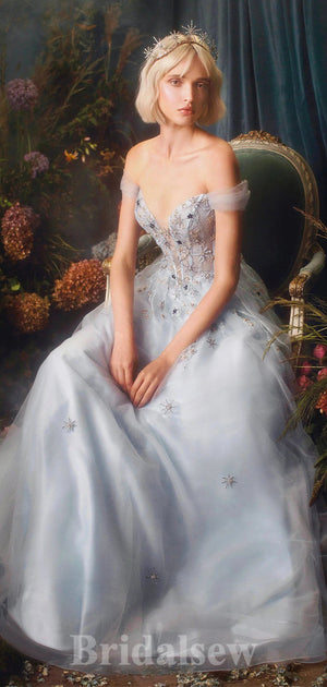 A-line Off the Shoulder Unique Elegant Fairy New Long Women Evening Prom Dresses PD840