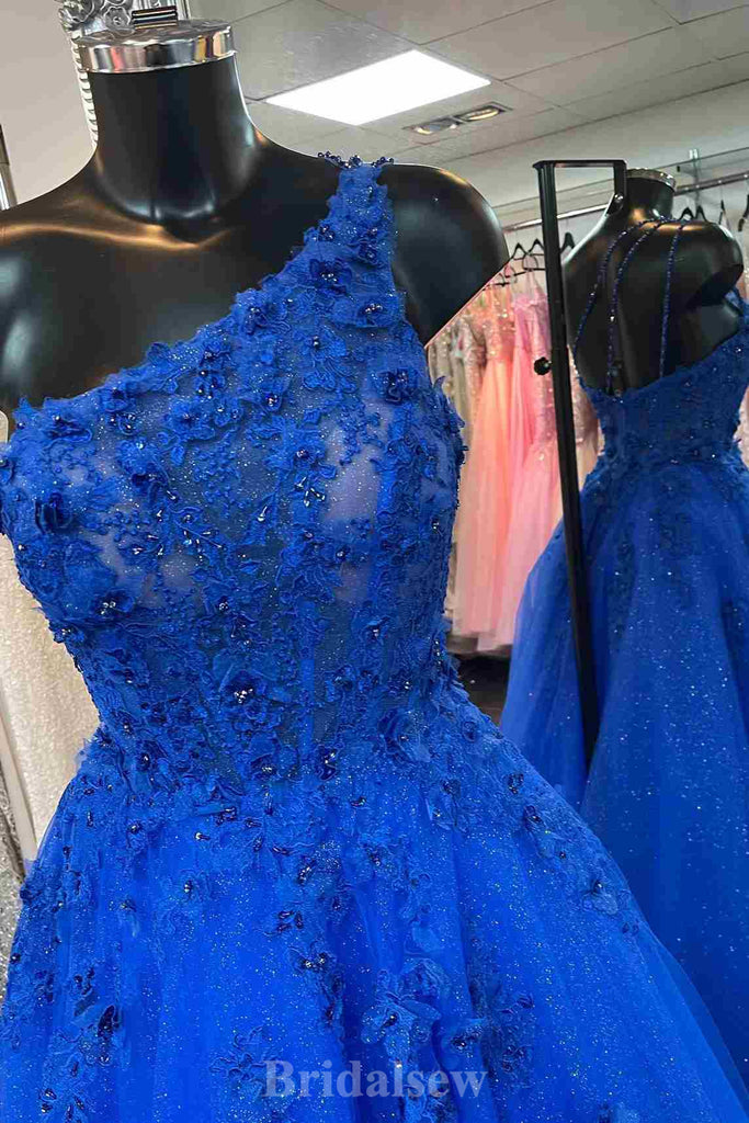A-line One Shoulder Royal Blue Gorgeous Elegant Party Long Women Evening Prom Dresses PD878