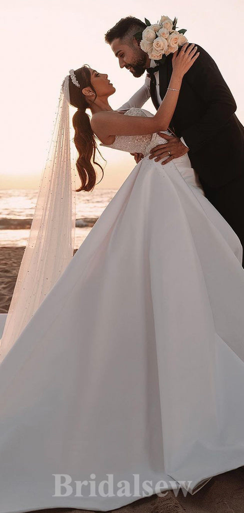 A-line One Shoulder Unique Gorgeous Vintage Dream Beach Elegant Long Wedding Dresses, Bridal Gown WD459