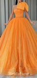 A-line Orange Sequin Sparkly One Shoulder Modest Long Evening Prom Dresses, Gorgeous Ball Gown PD1220