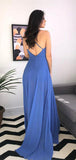 A-line Popular Blue Spaghetti Straps Modest Elegant Prom Dresses PD164