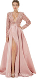 A-line Red Burgundy Pink Sequin Sparkly Giltter Long Sleeves New Long Women Evening Prom Dresses PD838
