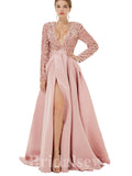 A-line Red Burgundy Pink Sequin Sparkly Giltter Long Sleeves New Long Women Evening Prom Dresses PD838