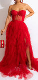 A-line Red Lace Tulle Modest Elegant Sexy Popular Long Party Evening Prom Dresses PD1277