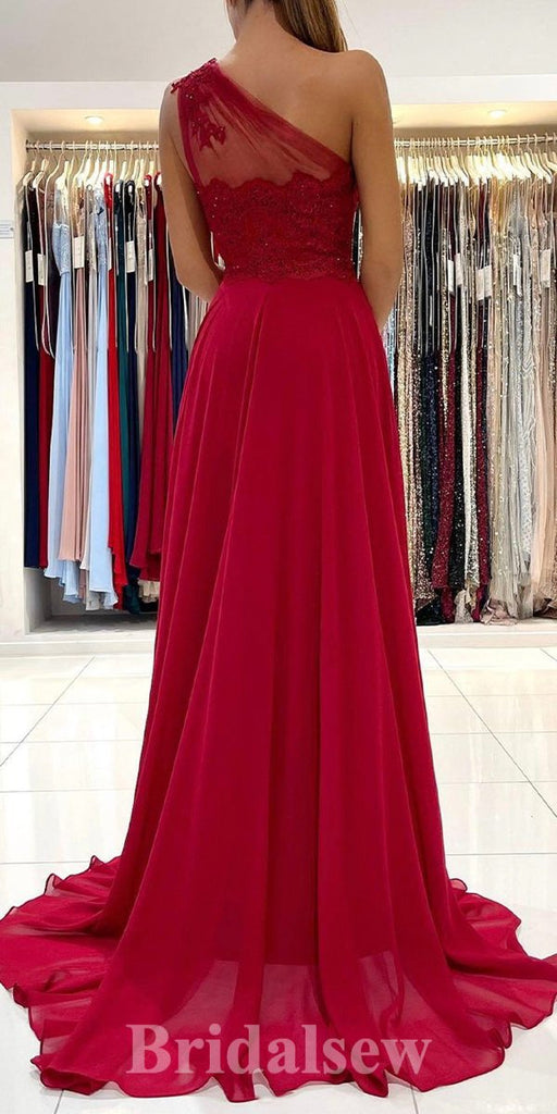 A-line Red One Shoulder Floor-Length Fashion Elegant Stylish Evening Long Prom Dresses PD1119
