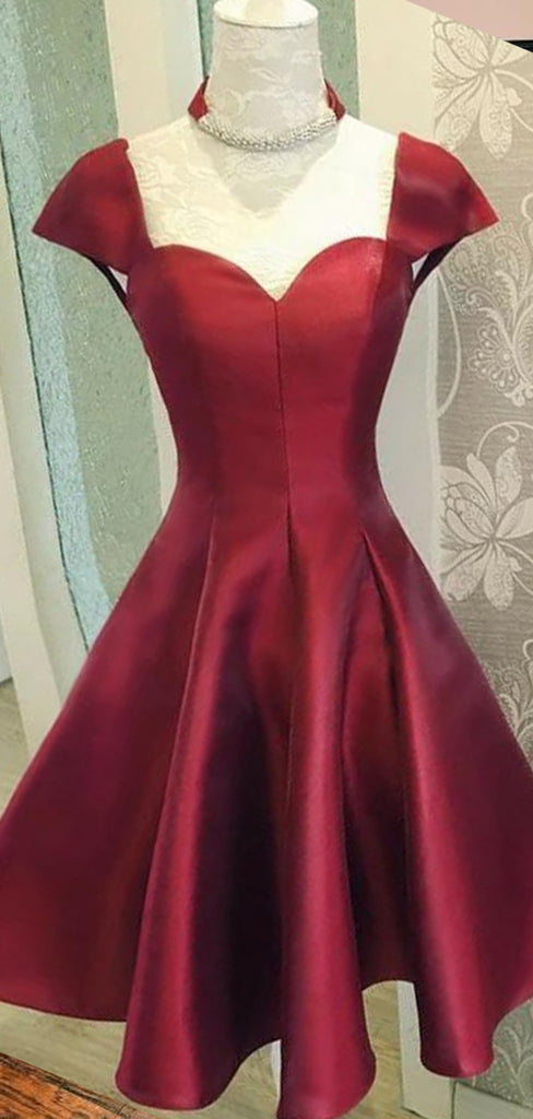 A-line Red Satin Simple Short Homecoming Dresses HD003