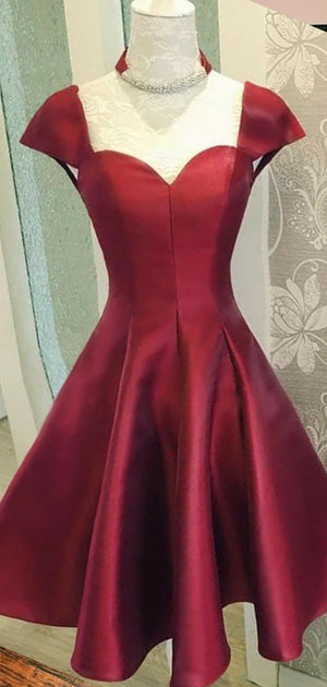 A-line Red Satin Simple Short Homecoming Dresses HD003
