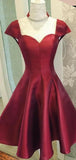 A-line Red Satin Simple Short Homecoming Dresses HD003