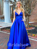 A-line Royal Blue Spaghetti Straps Simple New Fashion Long Elegant Party Prom Dresses PD1176