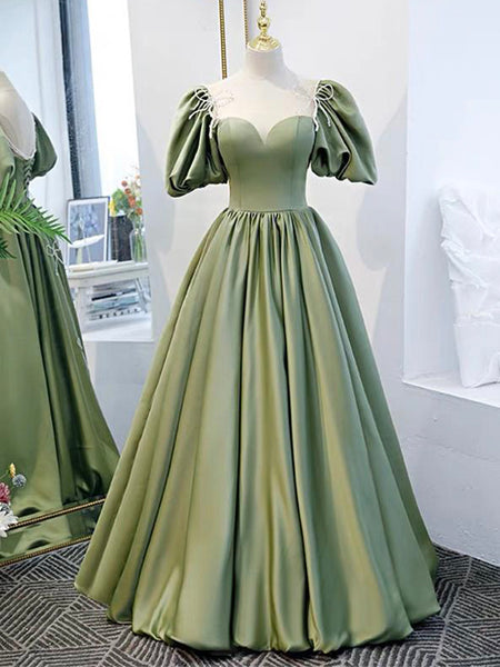 Long A-line satin ball gown main image 1
