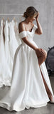 A-line Satin Side Slit Elegant Gorgeous Vintage Wedding Dresses WD055
