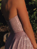 A-line Sequin Sparkly Glitter Long Sweatheart Modest Prom Dresses PD142