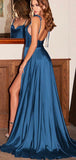 A-line Sexy Blue Stylish Elegant Modest Evening Long Prom Dresses PD344