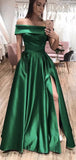 A-line Simple Satin Off the Shoulder Formal Long Prom Dresses, Evening Dress PD433