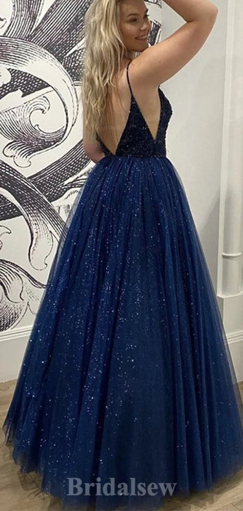 A-line Spaghetti Straps Glitter New Modest Elegant Long Party Evening Prom Dresses PD1325