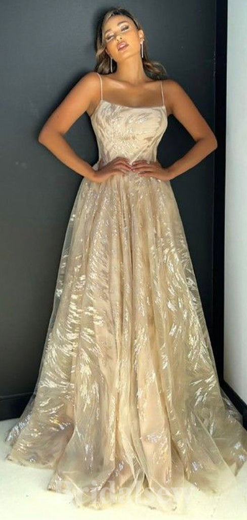 A-line Spaghetti Straps Modest Princess Elegant Party Long Women Evening Prom Dresses PD806