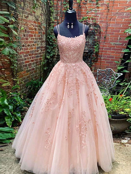Classy A Line Spaghetti Straps Pink Lace Prom Dresses Birthday Outfits Evening Gown main image 0