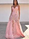 A-line Spaghetti Straps Pink Modest Custom Elegant Party Long Women Evening Prom Dresses PD807