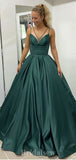 A-line Spaghetti Straps Satin Prom Gown, Long Party Evening Prom Dresses PD1335